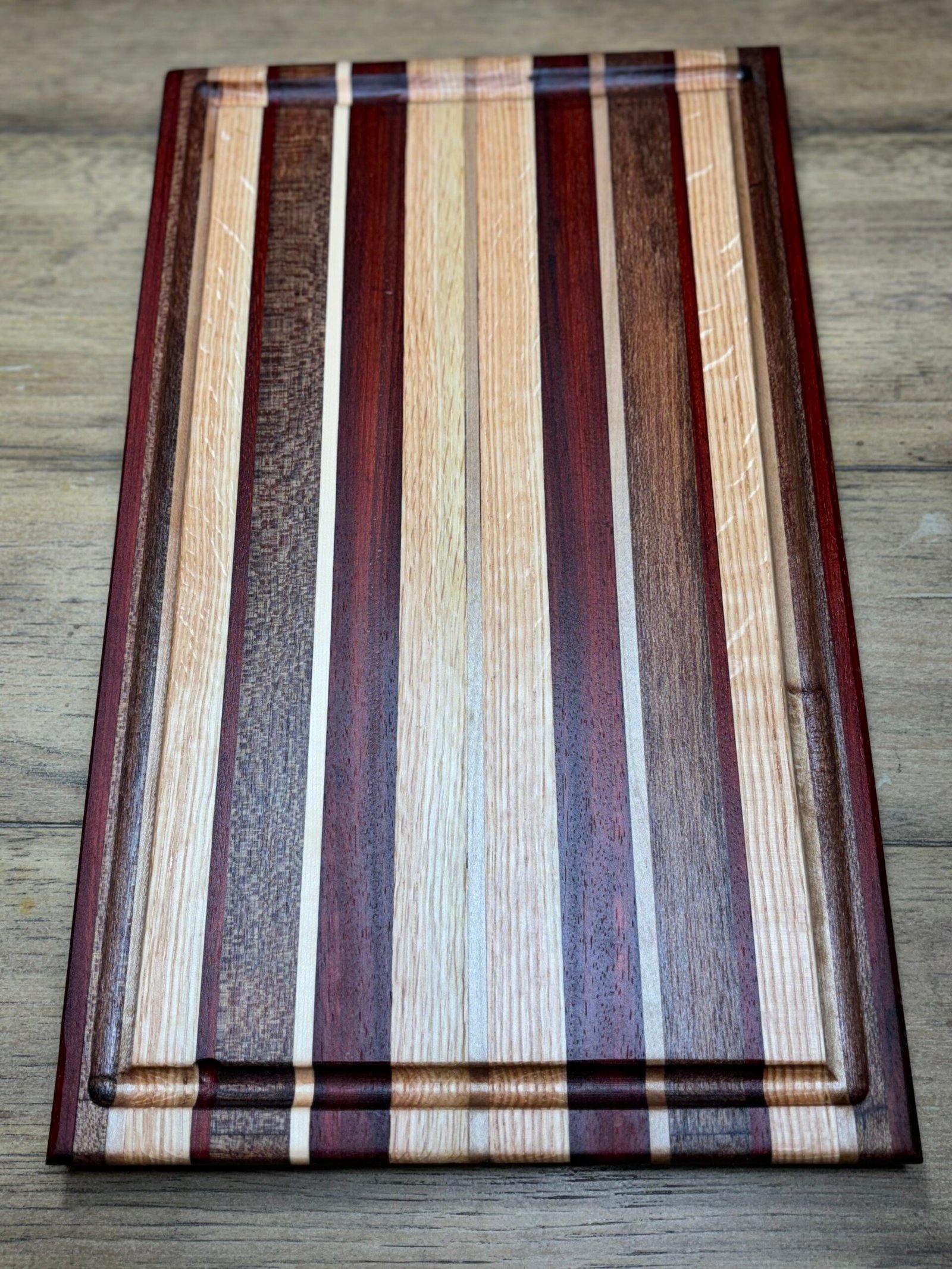 Maple, Walnut, and Padauk Wood Cutting Board with deals Non-slip Feet, Juice Grooves